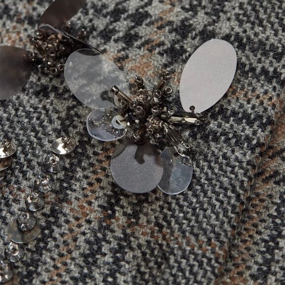 CHICJOC Heavy Wool Plaid Midi Skirt with Hand Beading – NWT – Size 38 - Picture 8 of 9